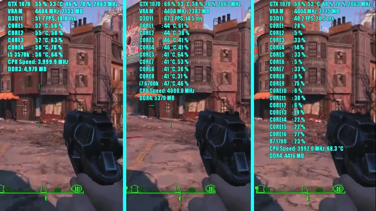 Fallout 4 "Ryzen 7 1700 - 6700K - i7 3570k и i5 1070 GTX OC | 1080p | Фреймрейт Сравнительное испытание"