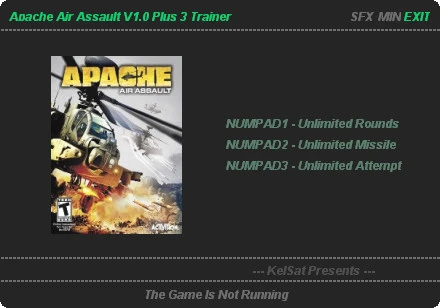 Apache: Air Assault : Трейнер (+3) [1.0 (v1.0.0.1)] {KelSat}