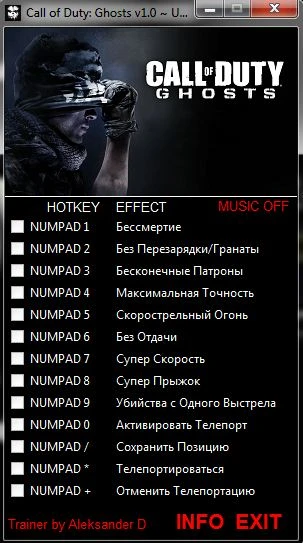 Call of Duty ~ Ghosts: Трейнер/Trainer (+10) [1.0 ~ Update 1] {Aleksander D}