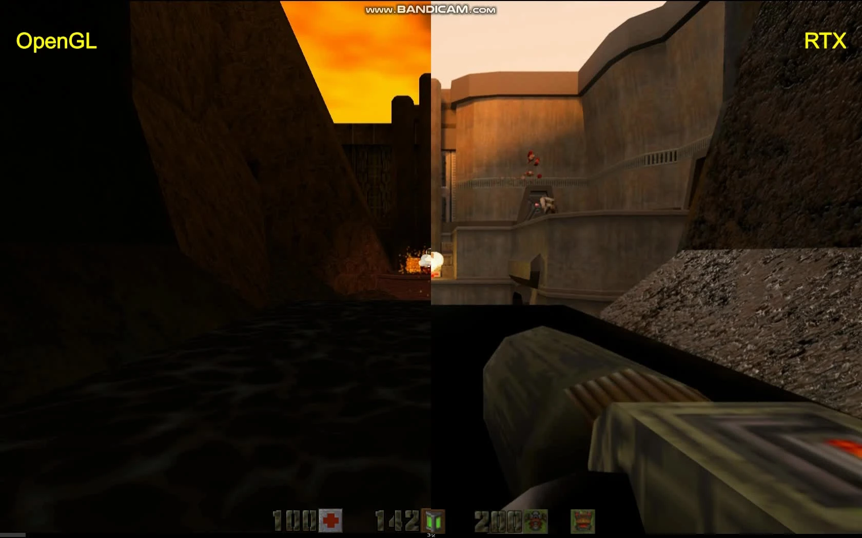 Quake 2 RTX с неофициальным аддоном Zaero - сравнения графики OpenGL|RTX на базе GTX 1080