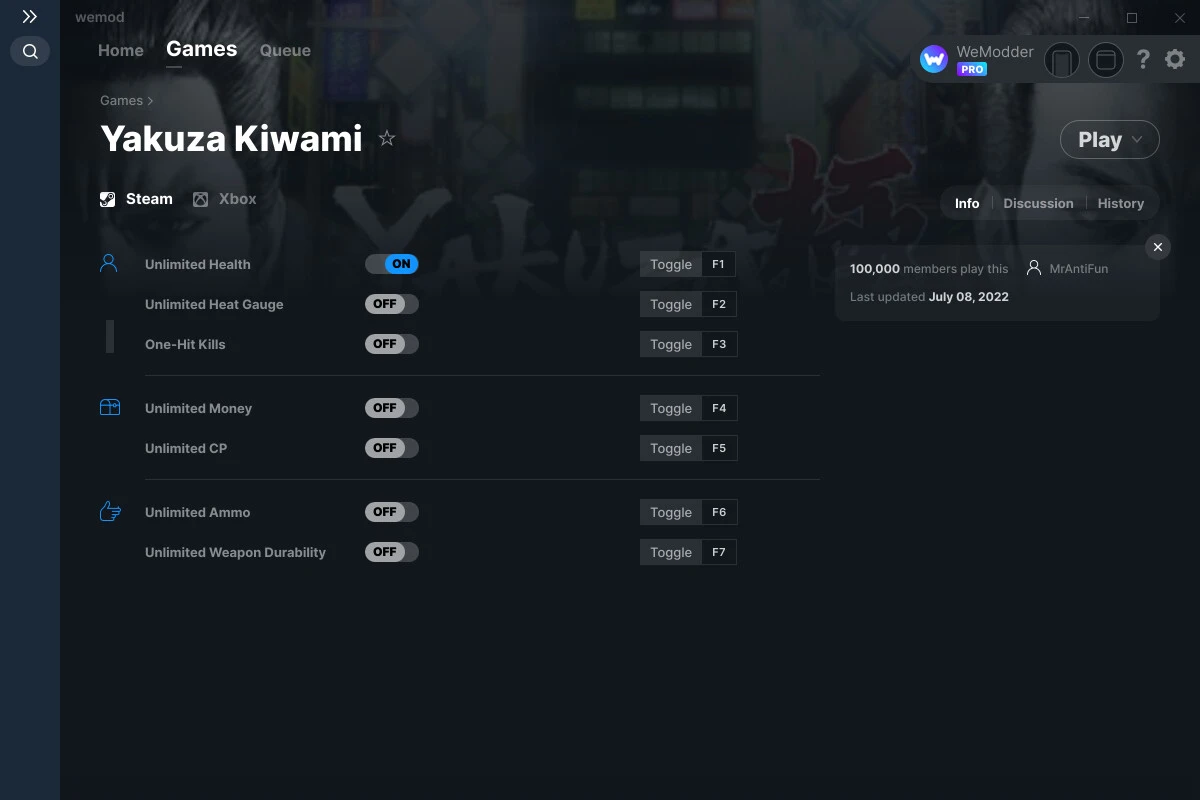 Yakuza: Kiwami "Трейнер +7" [UPD: 08.07.2022] {MrAntiFun / WeMod}