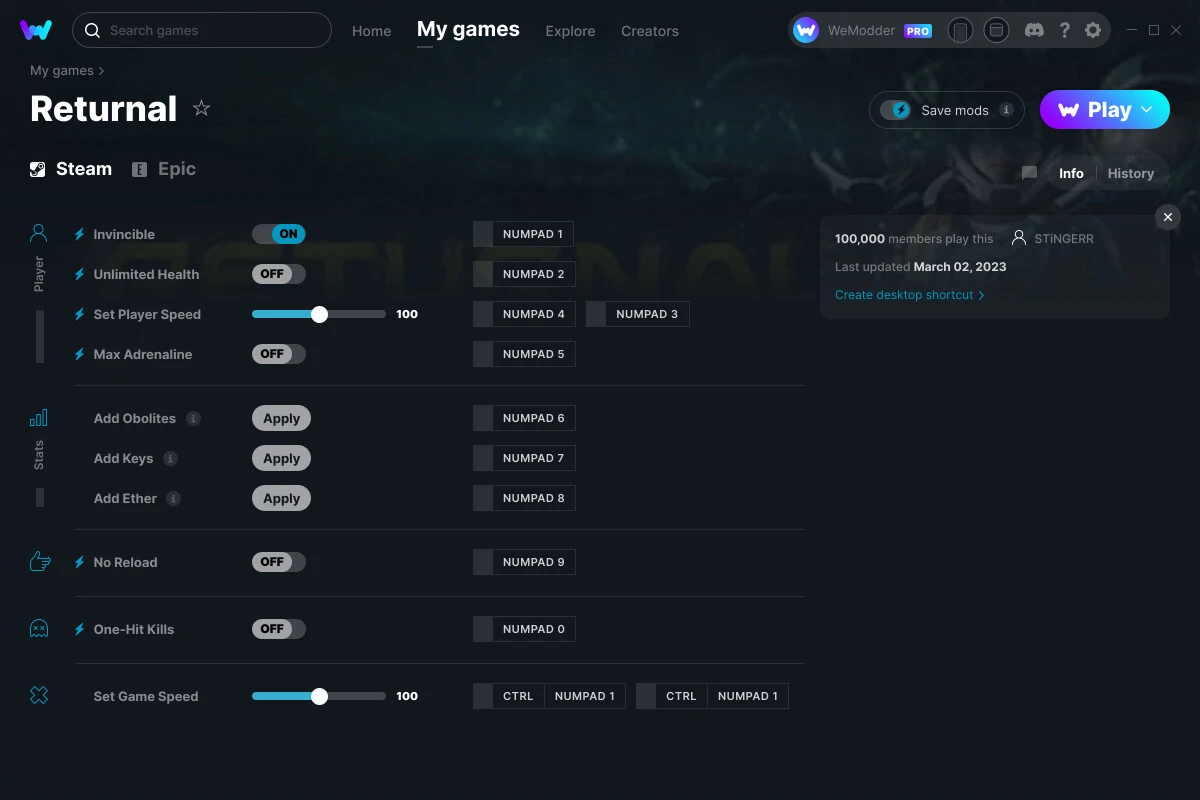 Returnal "Трейнер +10" [UPD: 02.03.2023] {STiNGERR / WeMod}