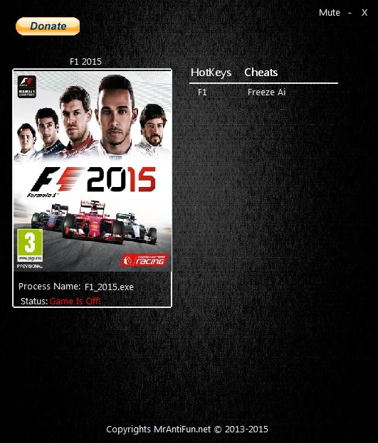 F1 2015: Трейнер/Trainer (+1: Заморозка ИИ / Freeze AI) [1.0.19.5154] {MrAntiFun}