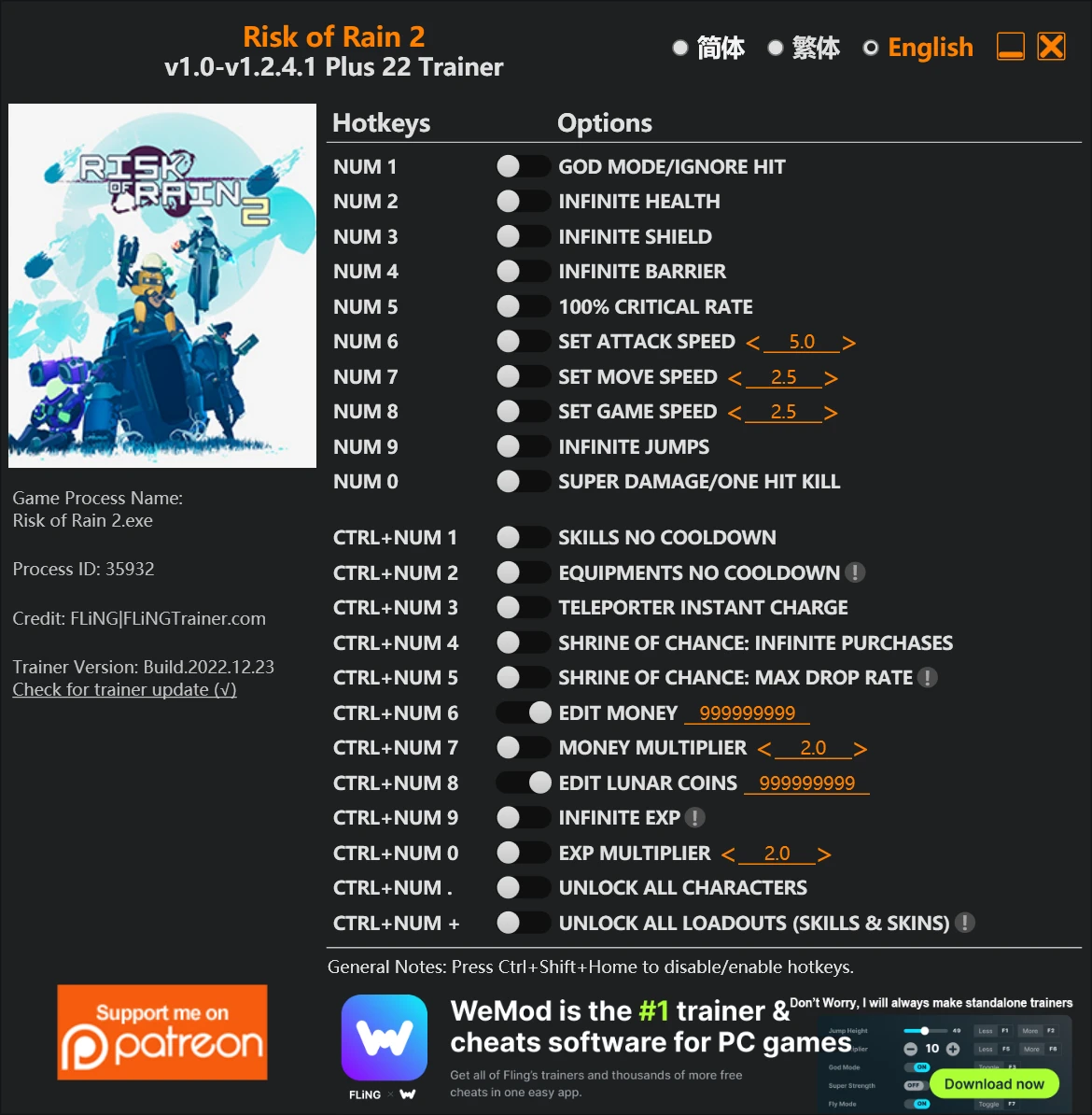 Risk of Rain 2 "Трейнер +22" [1.0 - 1.2.4.1] {FLiNG}