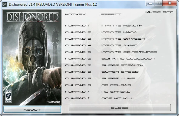 Dishonored: Трейнер/Trainer (+12) [1.4] {GRIZZLY / PlayGround.ru}