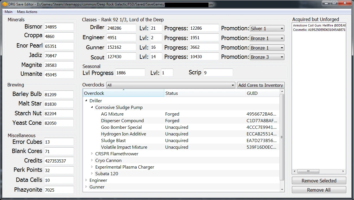 Deep Rock Galactic "Редактор сохранений" [UPD: v.1.7 / 07.11.2022]