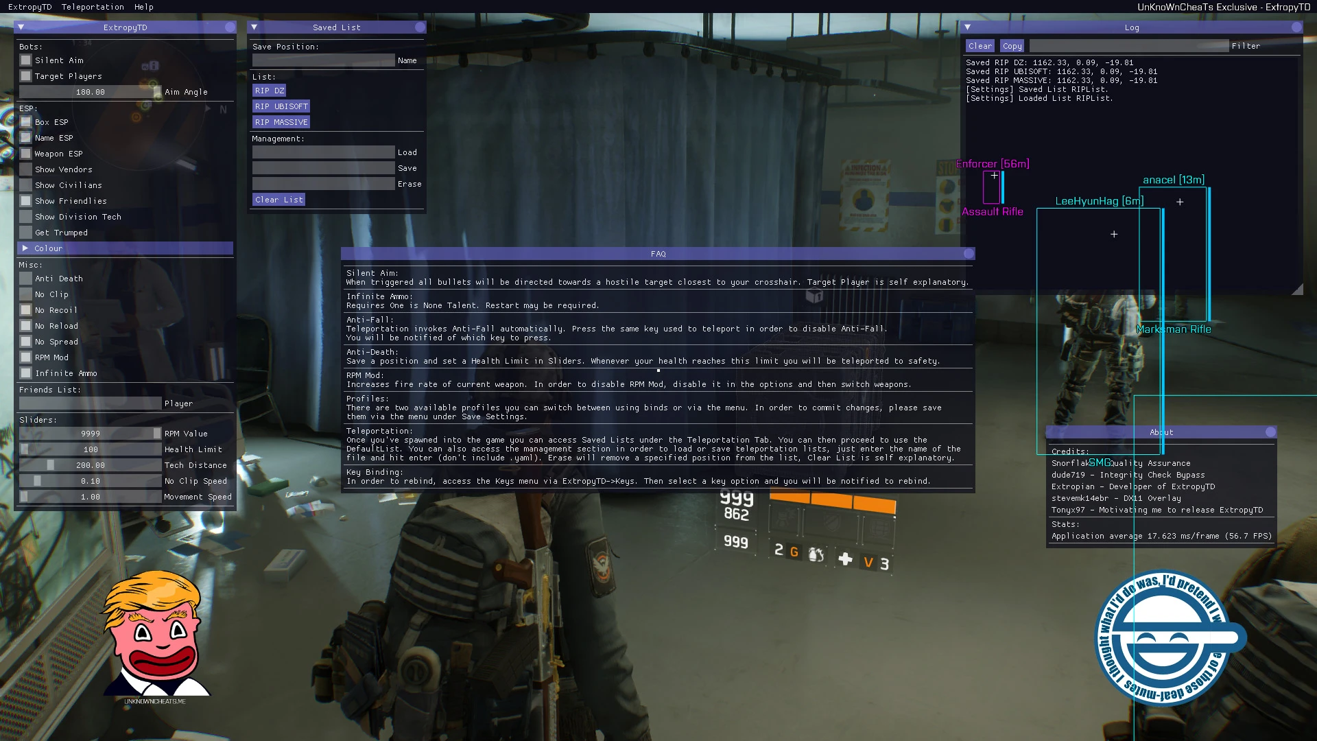 Tom Clancy's The Division: Чит-Мод/Cheat-Mode (Extropy 1.9.1) [1.1]