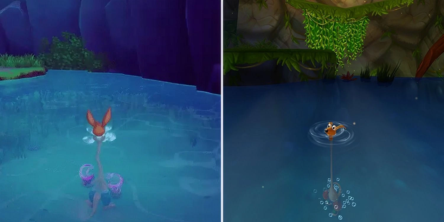 Шея Као в Kao The Kangaroo все еще вытягивается в воде