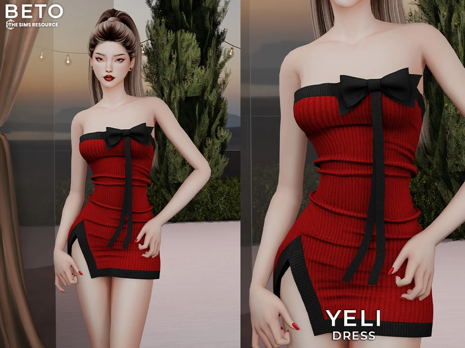 The Sims 4 "Красное короткое платье с бантом"