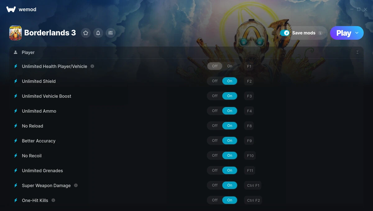 Borderlands 3 "Трейнер +50 от WeMod: Редактор игрока, оружия, инвентаря"