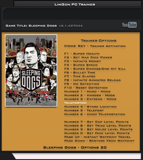 Sleeping Dogs: Трейнер/Trainer (+20) [2.1.437044: Micro Patched] {LinGon}