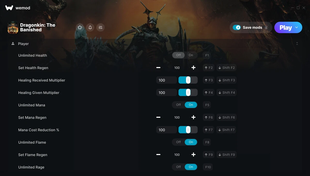 Dragonkin: The Banished "Трейнер +65 от WeMod: Редактор игрока, инвентаря и оружия"