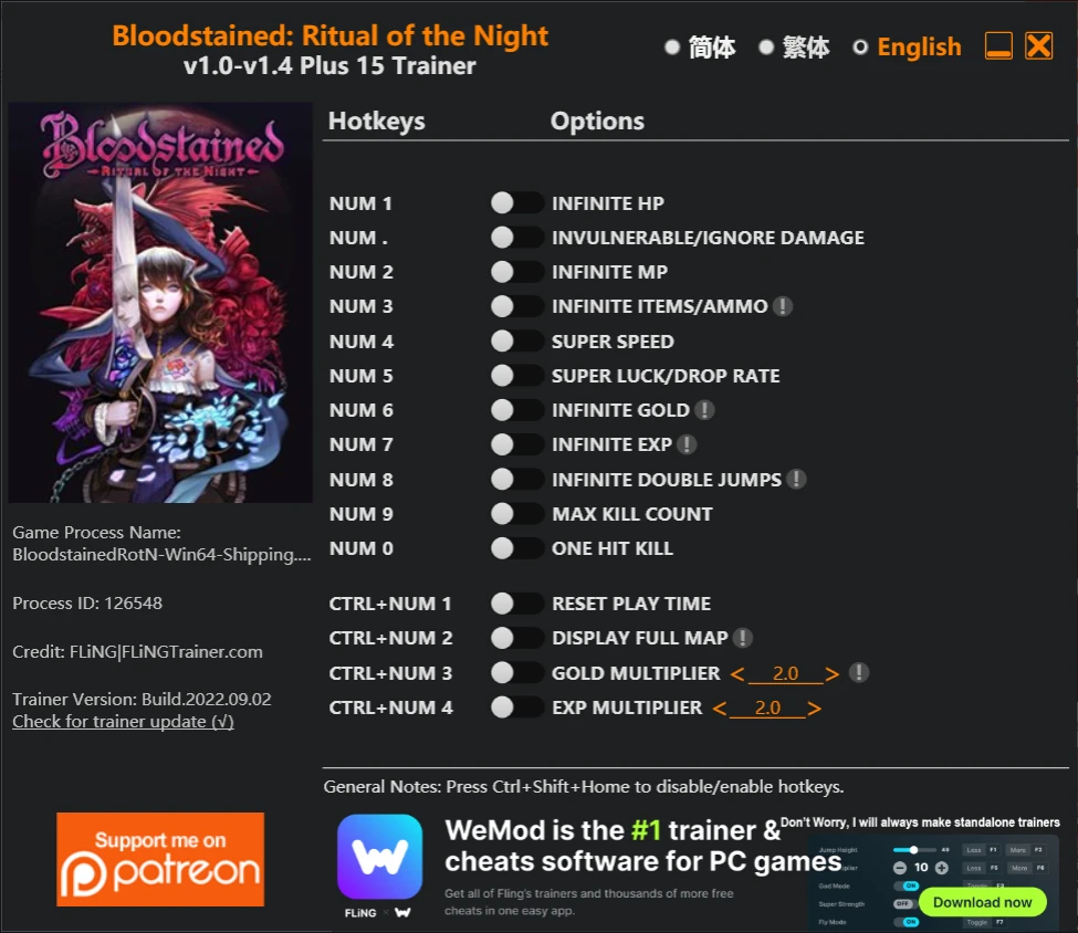 Bloodstained: Ritual of the Night "Трейнер +15" [1.0 - 1.4] {FLiNG}