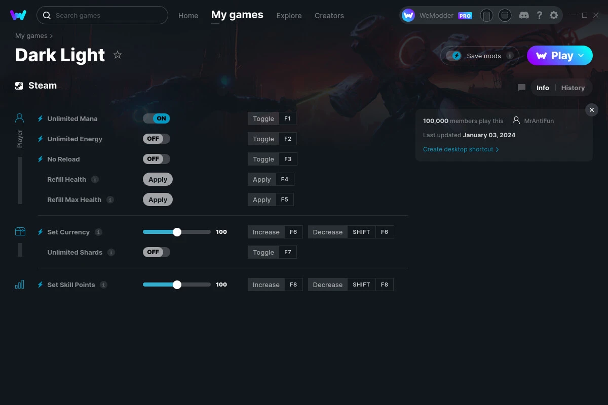 Dark Light "Трейнер +8" [UPD: 03.01.2024] {MrAntiFun / WeMod}