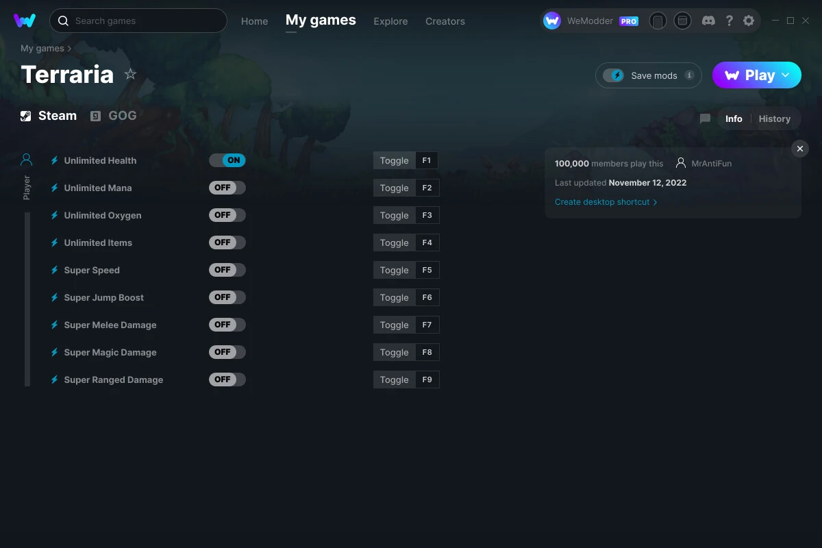 Terraria "Трейнер +9" [UPD: 13.11.2022] {MrAntiFun / WeMod}
