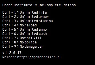 Grand Theft Auto 4 - The Complete Edition (GTA IV: CE): Трейнер/Trainer (+9) [1.2.0.43] {LIRW / GHL}