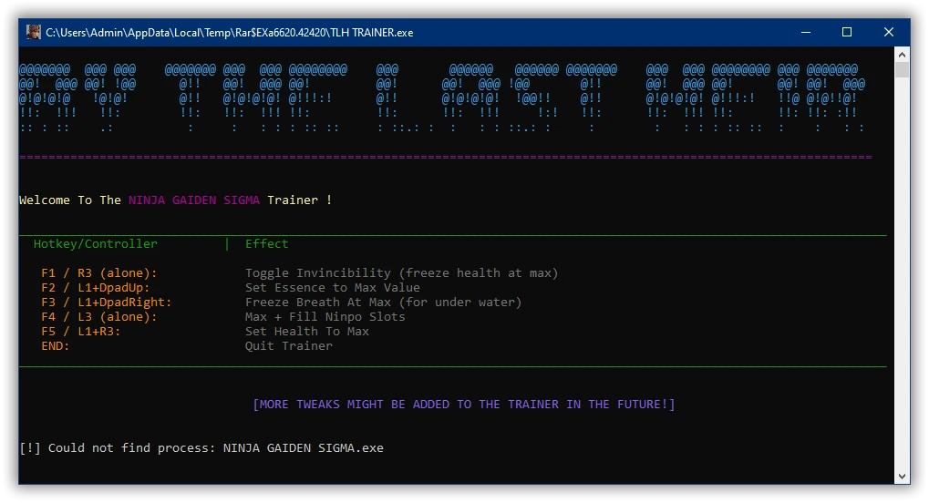 Ninja Gaiden Sigma "Трейнер +6 от The Last Heir: Здоровье, эссенция, дыхание и пр" [0.6]