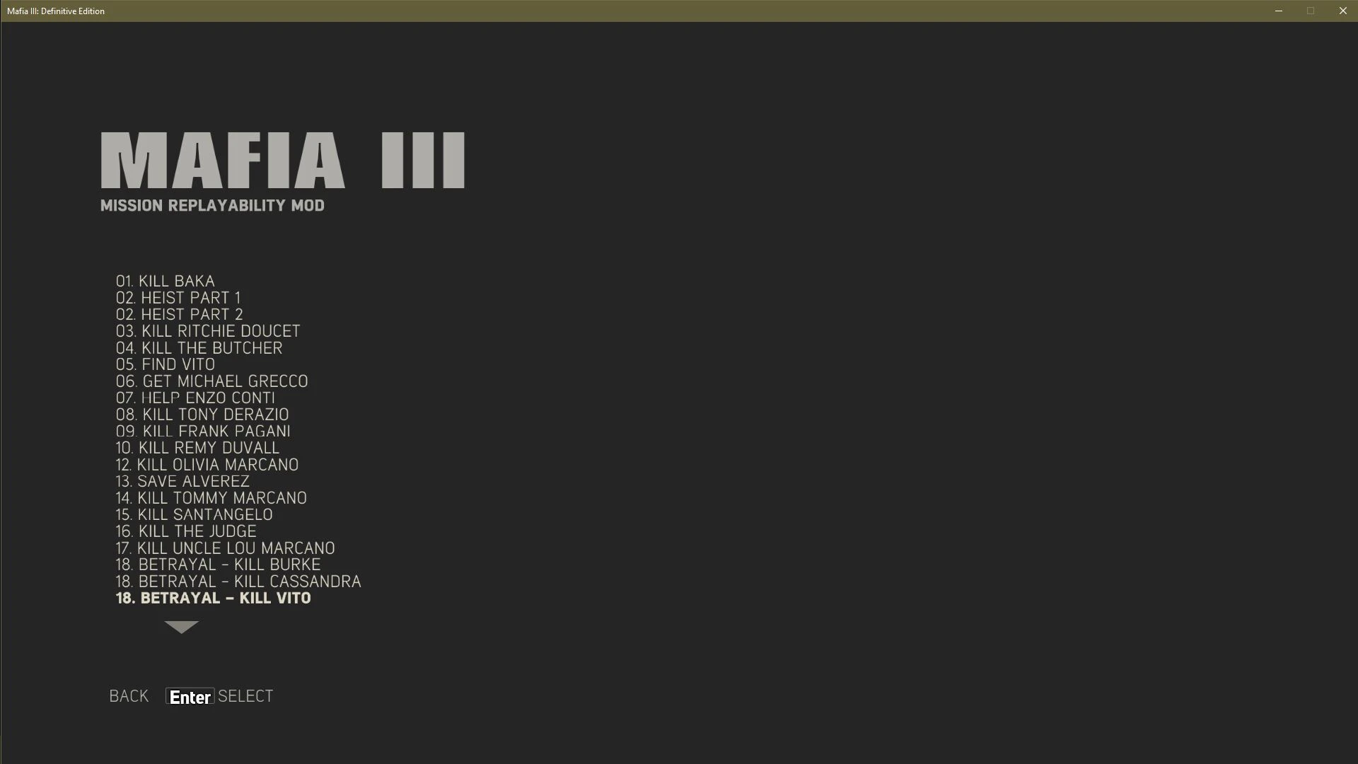 Mafia 3 Definitive Edition "Расширенное главное меню"