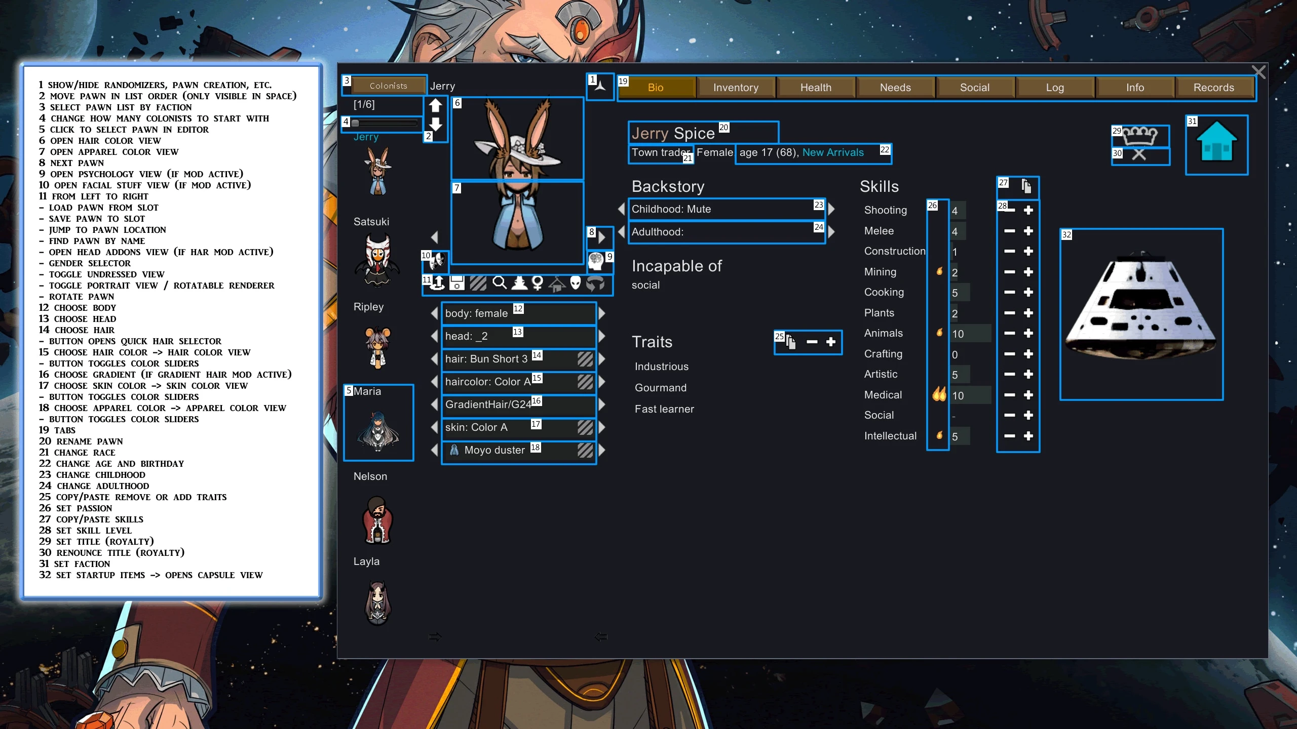 RimWorld "Character Editor - Редактор персонажей (RU)"