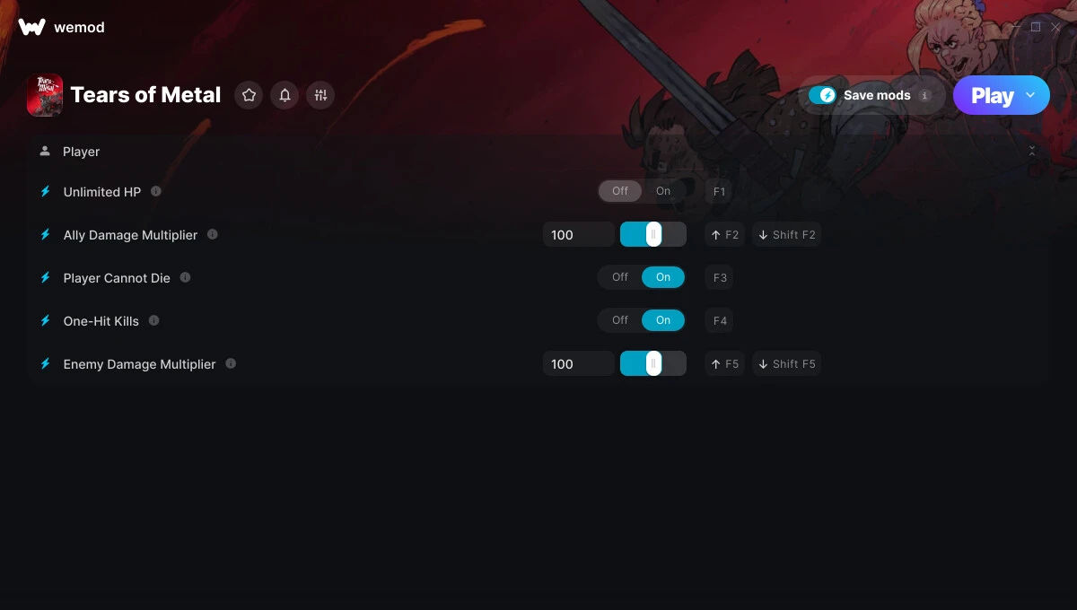 Tears of Metal "Трейнер +5 от WeMod: Редактор игрока и супер урон"