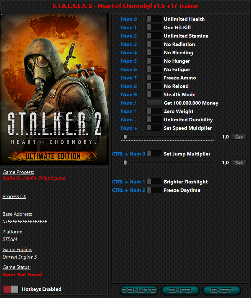 S.T.A.L.K.E.R. 2: Heart of Chornobyl "Трейнер +17 от iNvIcTUs oRCuS: Здоровье, патроны, вес, невидимость, деньги" [1.6]
