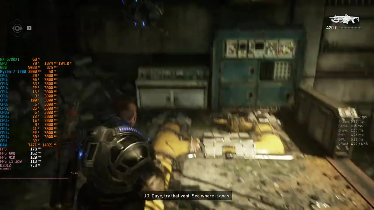 Тестирование Gears 5 RX 5700 XT + Ryzen 1700 Ultra Settings 1080p