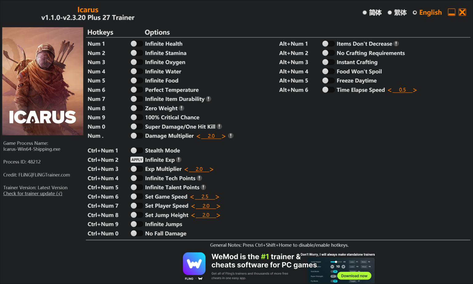 Icarus "Трейнер +27 от FLiNG: Здоровье, выносливость, кислород и пр" [1.1.0 - 2.3.20]
