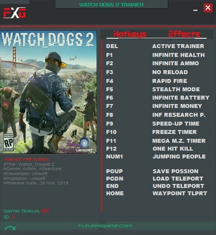 Watch_Dogs 2: Трейнер/Trainer (+8) [1.07] {FutureX}