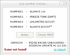 Ridge Racer Unbounded: Трейнер/Trainer (+4) [1.3] {HoG/Hatschi}