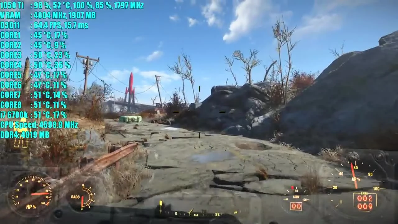 Тест производительности Fallout 4 GTX 1050 Ti OC - 1080p - 900p