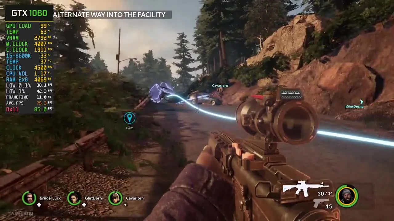 Бенчмарк Earthfall на GTX 1060 и i5-8600K