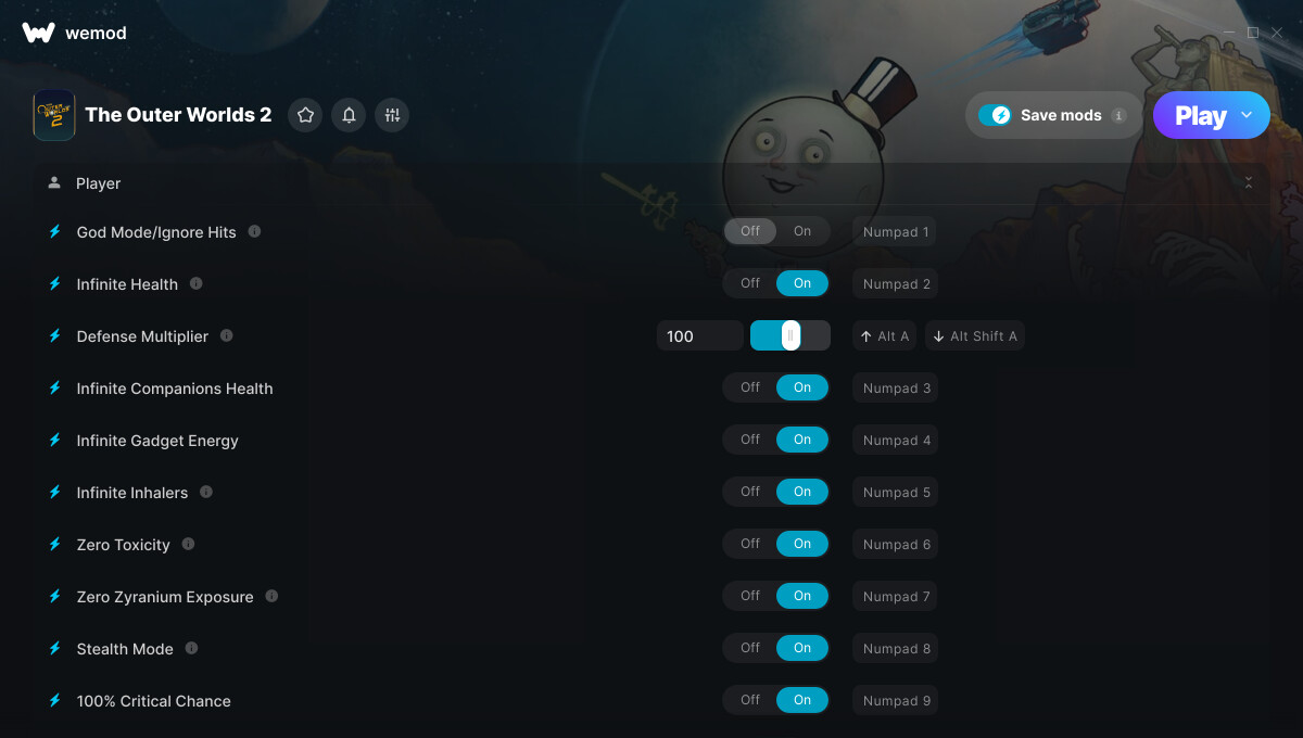 The Outer Worlds 2 "Трейнер +37 от WeMod: Редактор игрока, оружия и инвентаря"