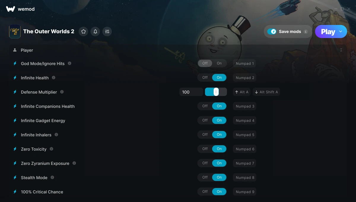 The Outer Worlds 2 "Трейнер +37 от WeMod: Редактор игрока, оружия и инвентаря"