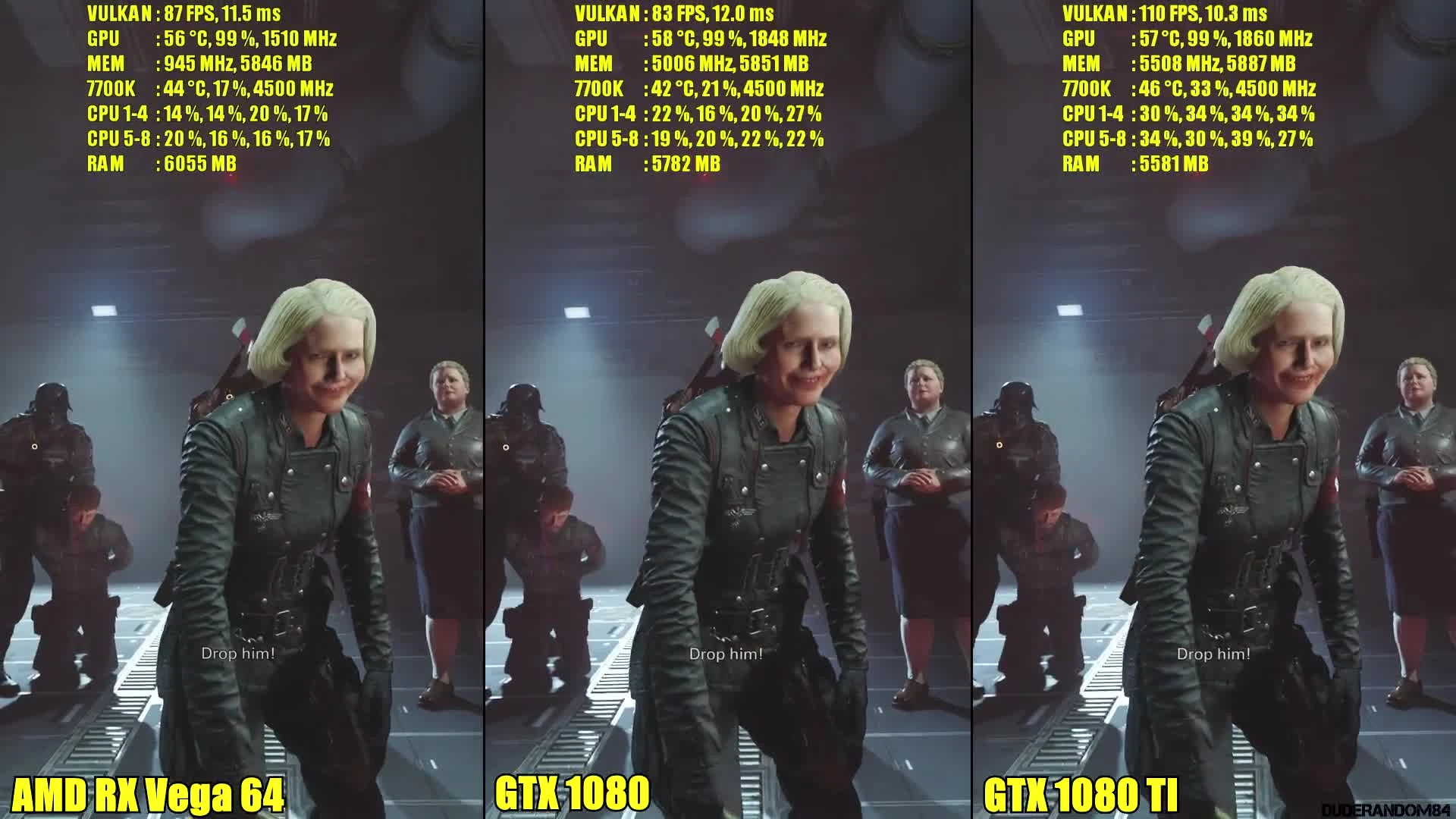 Сравнение частоты кадров - Wolfenstein 2 GTX 1080 TI Vs AMD RX Vega 64 Vs GTX 1080 1440p