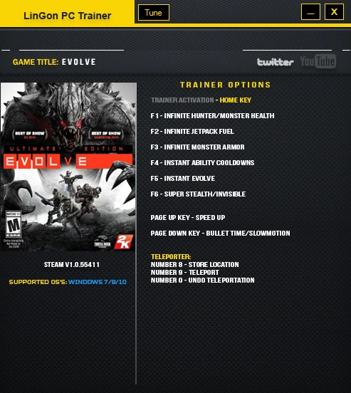 Evolve: Трейнер/Trainer (+10) [1.0.55411: Fixed Version] {LinGon}