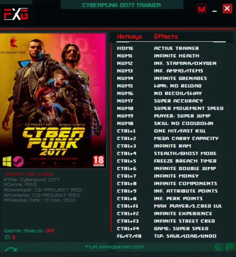 Cyberpunk 2077 "Трейнер +25" [1.03 - v1.6x] {FutureX}