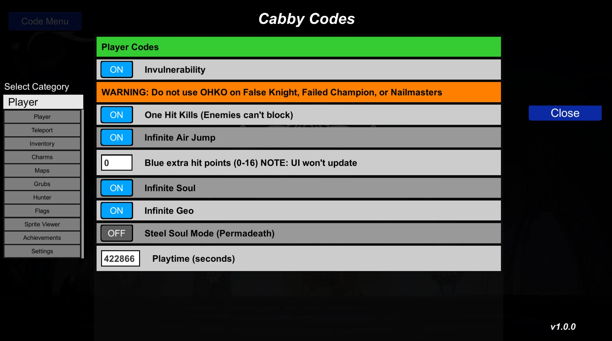 Hollow Knight "Чит-Мод - Читы и телепорт" [1.2.0] {SirCabby}