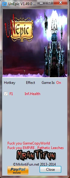 Unepic: Трейнер/Trainer (+1: Бессмертие / Immortality) [1.49.0] {MrAntiFun}