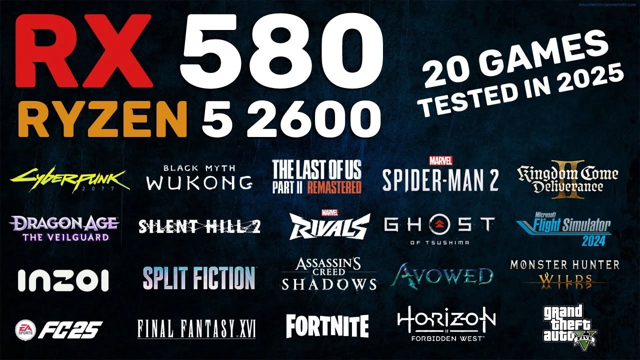 RX 580 + Ryzen 5 2600 в 2025 году - анализ производительности в 20 новых играх