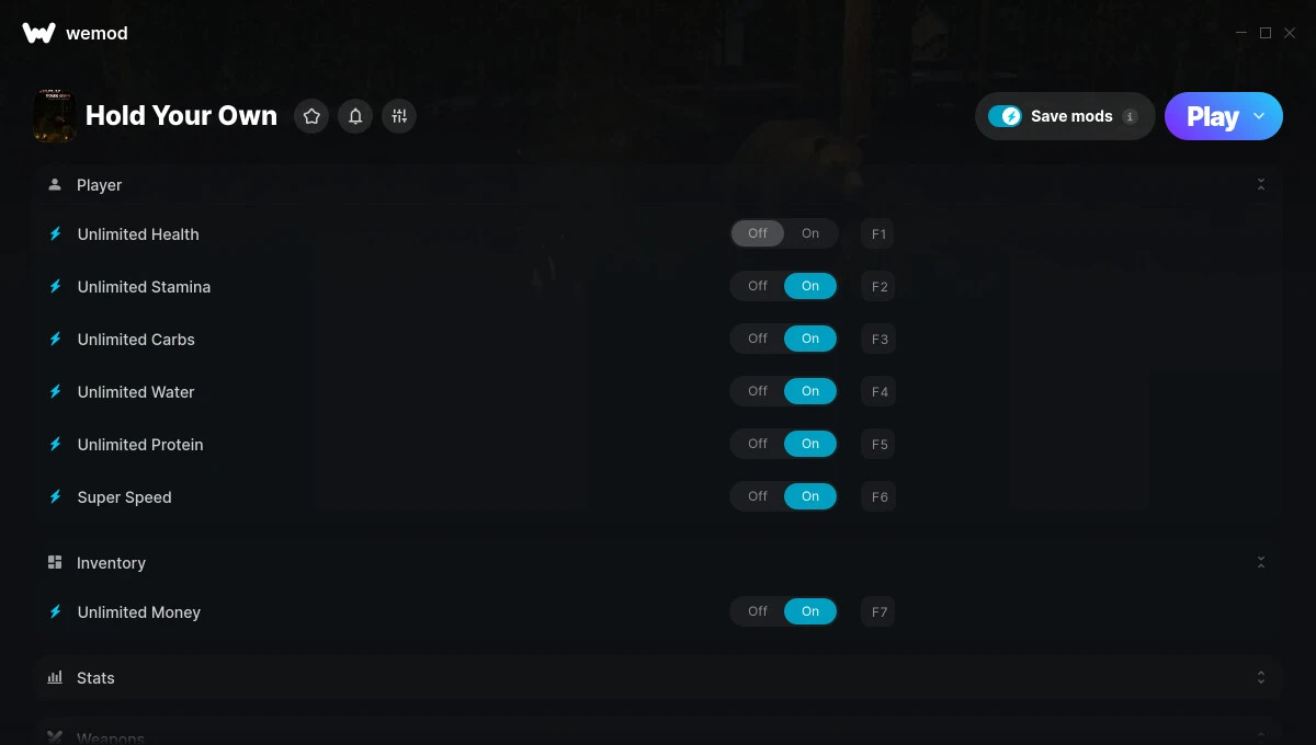 Hold Your Own "Трейнер +10 от WeMod: Здоровье, выносливость, вода и пр"
