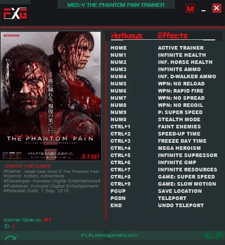 Metal Gear Solid V: The Phantom Pain: Трейнер/Trainer (+20) [1.10] {FutureX}