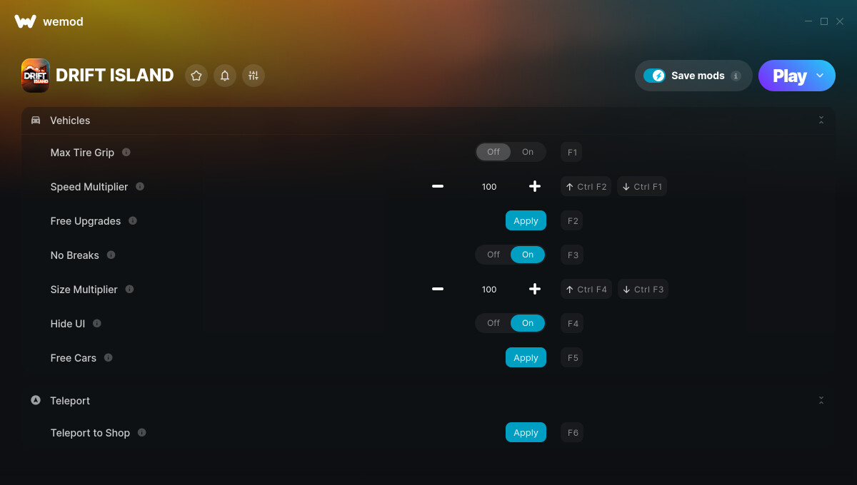 Drift Island "Трейнер +9 от WeMod: Скорость, улучшения, бесплатно машины и пр"