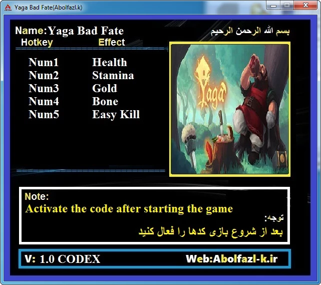 Yaga Bad Fate: Трейнер/Trainer (+5) [1.0] {Abolfazl.k}