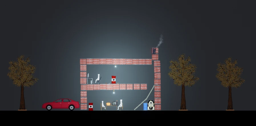 People Playground "Двухэтажный дом - есть компьютер, столы, бочки и другие предметы"