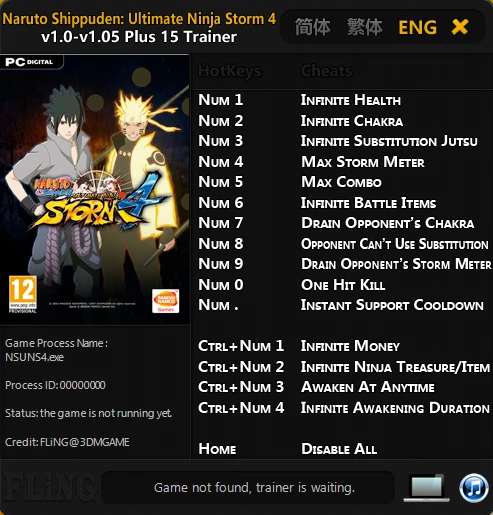 Naruto Shippuden: Ultimate Ninja Storm 4: Трейнер/Trainer (+15) [1.0-1.05] {FLiNG}