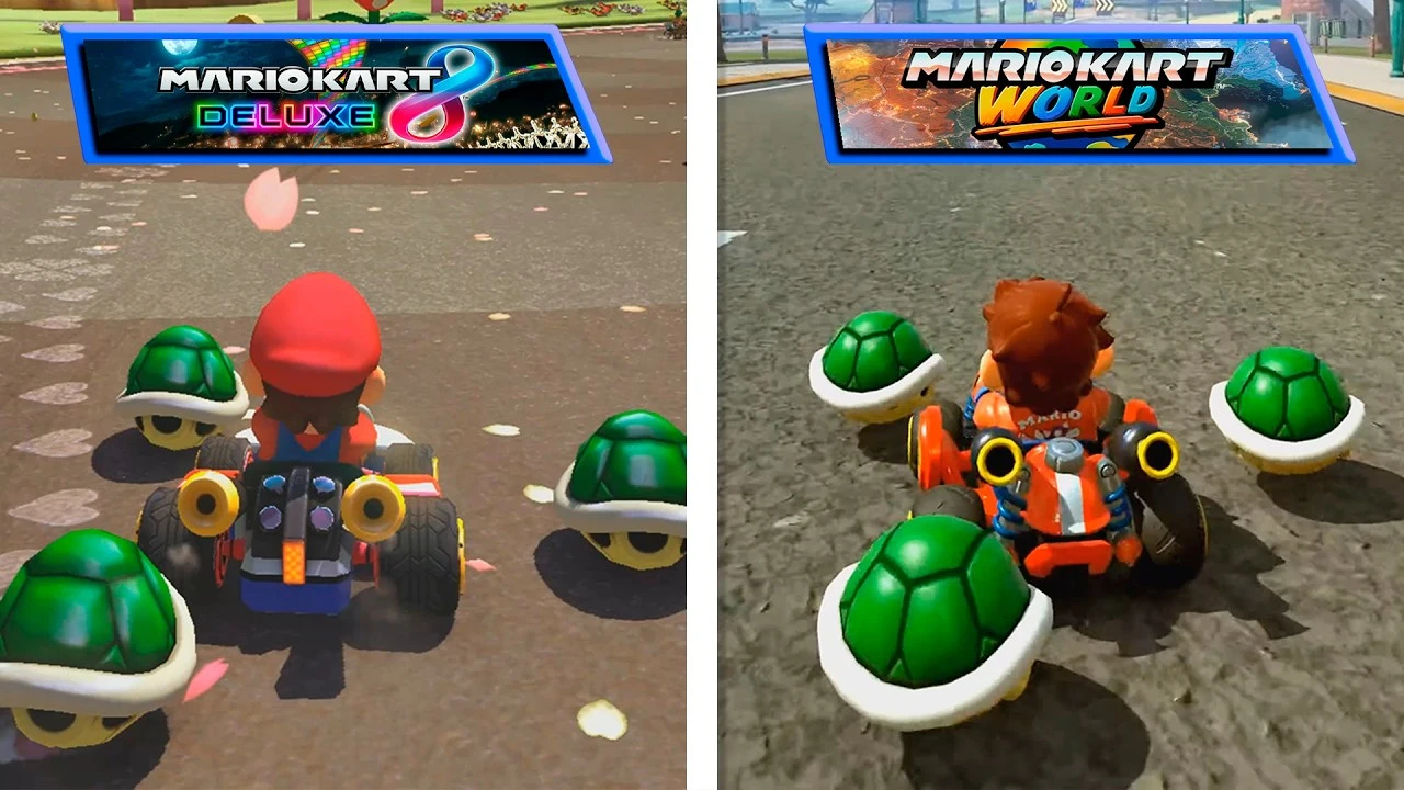 Сравнение графики и деталей: Mario Kart 8 и Mario Kart World