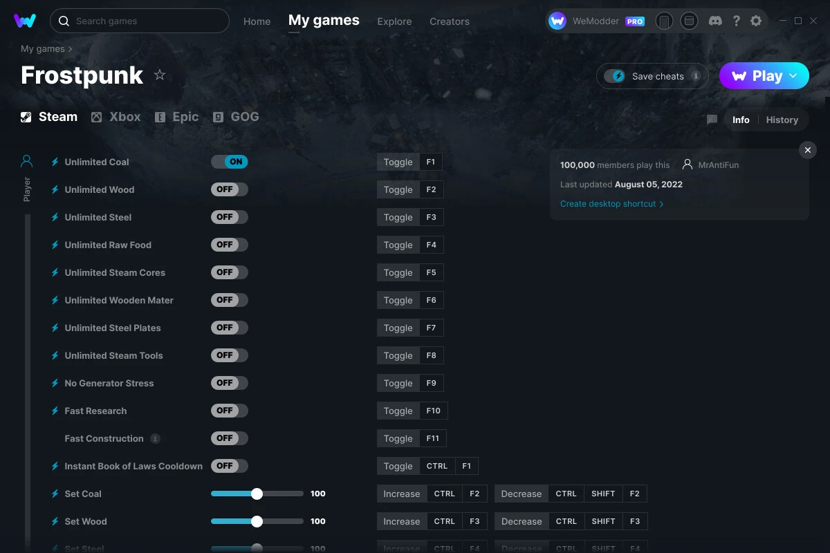 Frostpunk "Трейнер +20" [UPD: 05.08.2022] {MrAntiFun / WeMod}