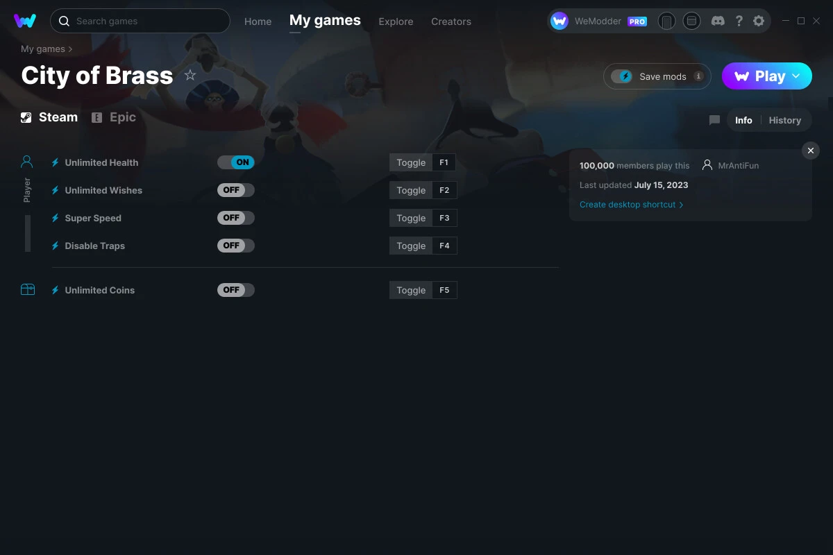 City of Brass "Трейнер +5" [UPD: 15.07.2023] {MrAntiFun / WeMod}