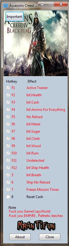 Assassin's Creed 4 ~ Black Flag: Трейнер/Trainer (+21) [1.05] {MrAntiFun}