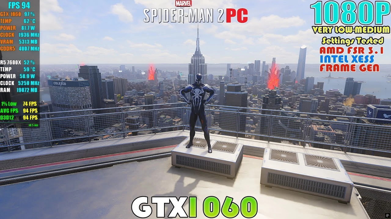 Тест производительности Marvel's Spider-Man 2 на GTX 1060